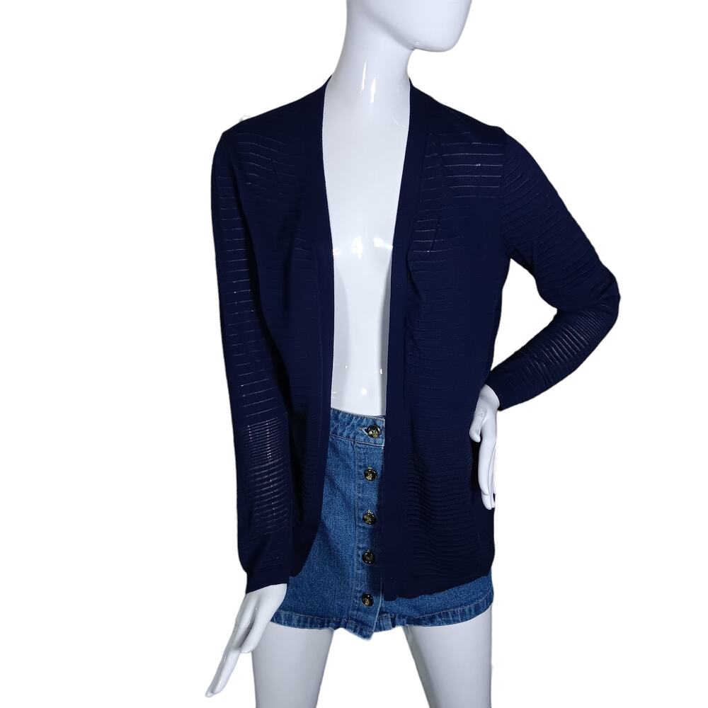 Laura Scott Fine Knit Open Cardigan Size Medium Blue Long Sleeve Cotton Rayon